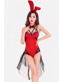 Red Bunny Girl Bodysuit Sexy Halloween Costume