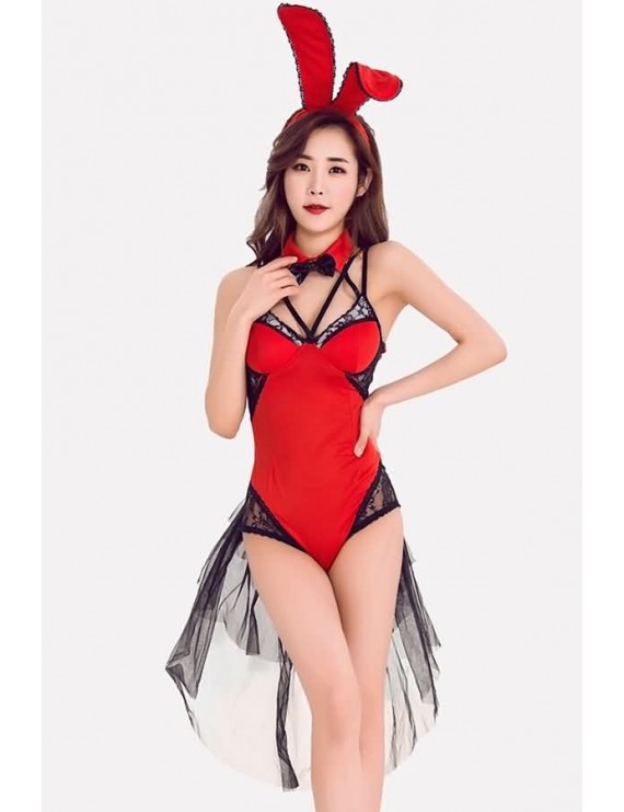 Red Bunny Girl Bodysuit Sexy Halloween Costume