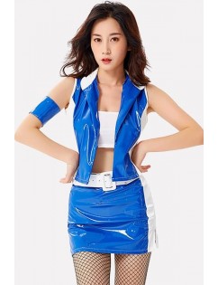 Blue-white Faux Leather Racer Sexy Halloween Costume