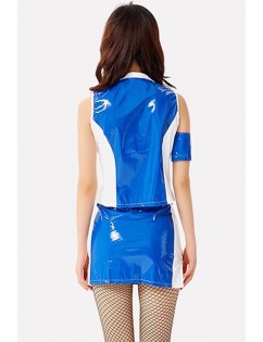 Blue-white Faux Leather Racer Sexy Halloween Costume