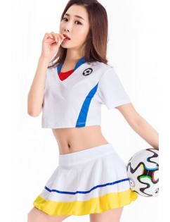 White High School Cheerleader Uniform 2pc Sexy Sports Costume