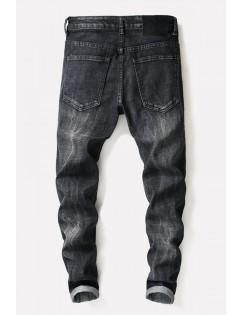 Men Black Ripped Patched Casual Jeans