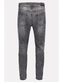 Men Gray Ripped Cutout Zipper Side Casual Jeans