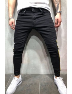 Men Black Stripe Side Casual Slim Jeans