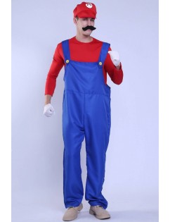 Men Red Mario Suspenders Cosplay Costume