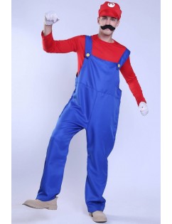 Men Red Mario Suspenders Cosplay Costume