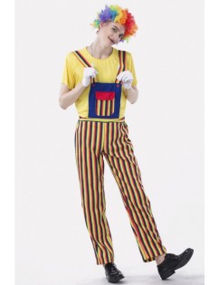 Men Yellow Clown Stripe Cute Halloween Cosplay Costume