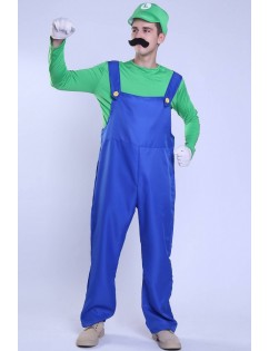 Men Green Mario Suspenders Cosplay Costume