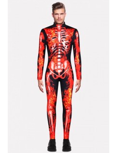 Men Black-red Skeleton Fire Print Halloween Costume