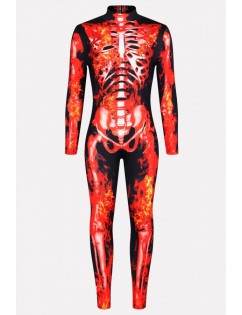 Men Black-red Skeleton Fire Print Halloween Costume