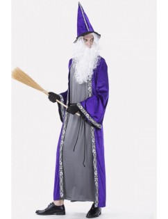 Men Purple Wizard Elf Halloween Cosplay Costume