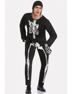 Men Black Skeleton Horror Halloween Cosplay Costume