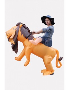 Men Orange Ride Lion Inflatable Funny Halloween Costume
