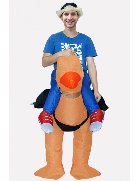 Men Orange Ride Ostrich Inflatable Funny Halloween Costume