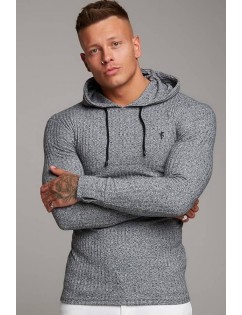 Men Embroidery Hooded Collar Long Sleeve Sports Tee