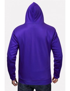 Men Purple Superman Printed Pocket Front Hooded Sports Sweatshirt