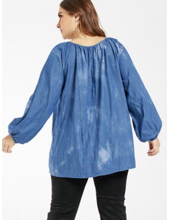 Plus Size Raglan Sleeve Tassels Blouse - Cornflower Blue 1x