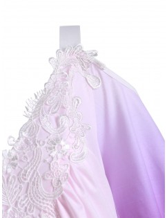 Lace Panel Open Shoulder Ombre Plus Size Top - Purple L