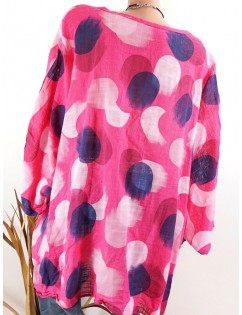 Plus Size Polka Dot Print Drop Shoulder Oversized Blouse - Rose Red 1x