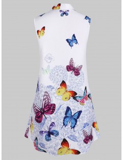 Plus Size Sleeveless Butterfly Print Blouse - White M