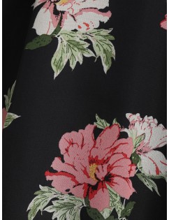 Plus Size Floral Print Overlay Cold Shoulder Blouse - Black L