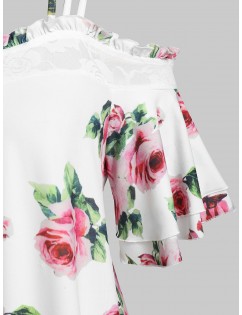 Plus Size Cold Shoulder Floral Cami Blouse - White L
