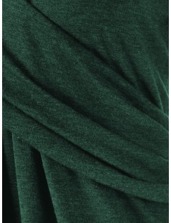 Plus Size V Cowl Collar Long Jointed Casual Top - Dark Forest Green 5x