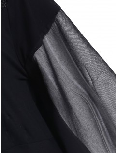 Lace Panel Cut Out Asymmetrical Sleeve Plus Size Top - Black 3x