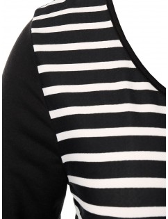 Plus Size Striped Buttons Skirted T Shirt - Black 3x