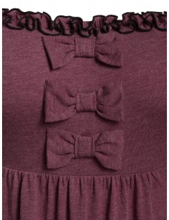 Plus Size Bowknot Ruffle Open Shoulder T-shirt - Red Wine L
