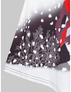 Plus Size Lace Sleeve Snowman Print Christmas T Shirt - Black 5x