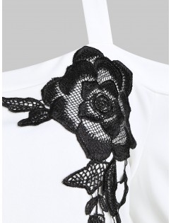Plus Size Cold Shoulder Color Block Embroidered Peplum Top - Black 2x