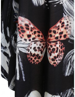 Plus Size Cut Out Butterfly Print Lace  Insert T-shirt - Black 2x
