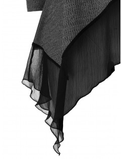 Plus Size Handkerchief Chiffon Flounce Marled Knitwear With Scarf - Dark Gray L