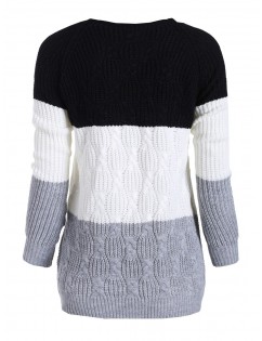 Plus Size Hit Color Cable Knit Sweater - Black L