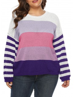 Plus Size Colorblock Stripe Sweater - Pink 1x