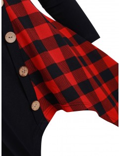 Mock Buttons Plaid Panel Handkerchief Plus Size Knitwear -  L