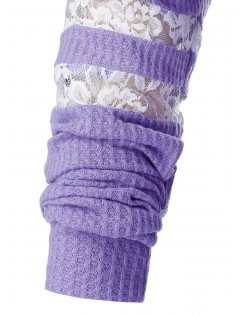 Plus Size Lace Panel Half Placket Knit Sweater - Purple Mimosa L