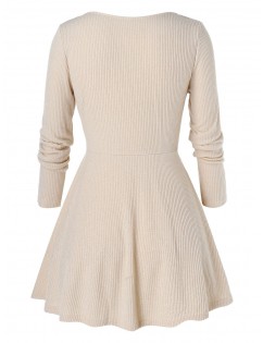 Plus Size Solid Square Collar Tunic Sweater - Blanched Almond L