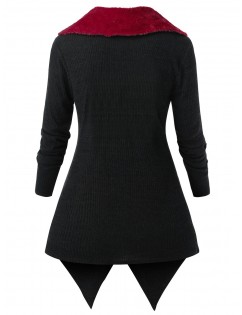 Plus Size Faux Fur Panel Zipper Contrast Cardigan - Black L