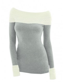 Plus Size Off The Shoulder Color Block Pullover Sweater - Gray 4x