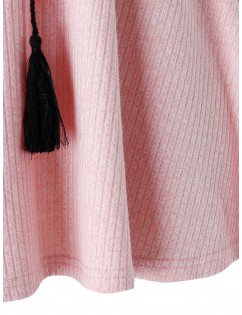 Plus Size Two Tone Tassel Tie Ribbed Tunic Knitwear - Light Pink L