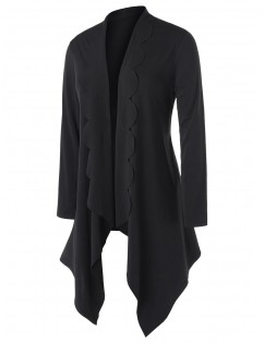 Plus Size Asymmetrical Solid Open Front Cardigan - Black L