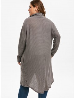 Plus Size Cowl Neck High Low Surplice Knitwear - Gray L