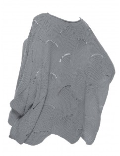 Pointelle Knit Scalloped Hem Pullover Plus Size Sweater - Gray M