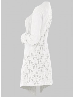 Plus Size Lace Insert Open Front Cardigan - White 4x