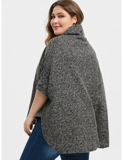 Plus Size Cowl Neck Heathered Poncho Sweater - Black One Size