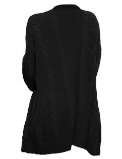 Plus Size Pockets Cable Knit Cardigan - Black M