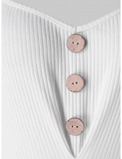 Plus Size Sweetheart Neck Button Plaid Panel Sweater - Milk White L