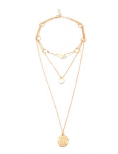 Faux Pearl Portrait Pendant Layers Necklace - Gold